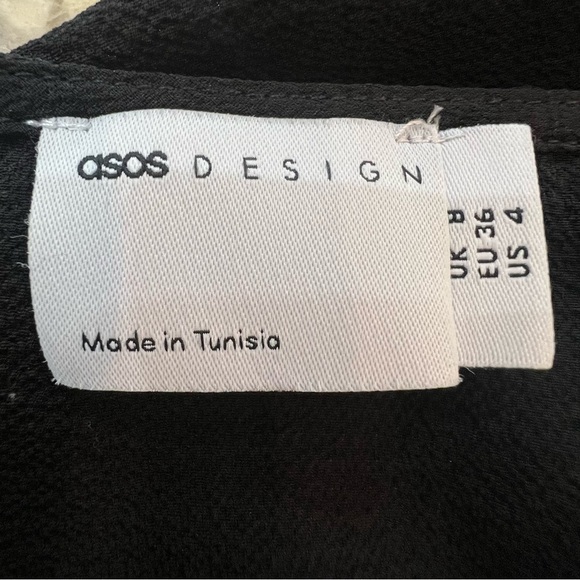 ASOS Design Black Ruffle Wrap Dress Size 4 Deep Plunging V-Neck Short Above Knee - Picture 14 of 16